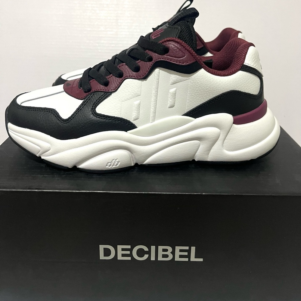 Decibel Vol 3  Black and White Sneakers with Burgundy Accents